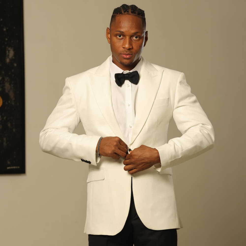 2pc Ivory Jacket & Black Pant Combo